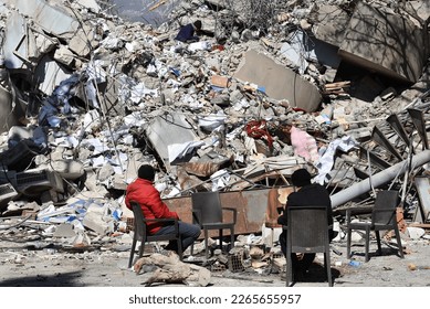 Destroyed buildings after the earthquake in Turkey. Earthquake scenes from Kahramanmaraş and Hatay.