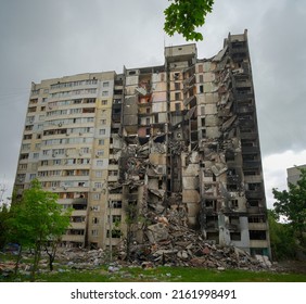 Destroyed and Burned Buildings of Kharkiv After russian Missiles in the rain