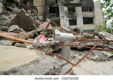 Destroyed and Burned Buildings of Kharkiv After russian Missiles in the rain. Meat grinder lies in the wreckage