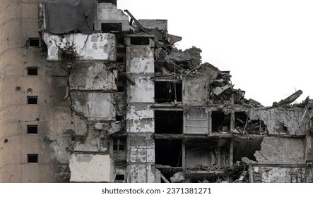 destroyed and burned houses in the city during the war in Ukraine - Powered by Shutterstock