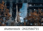 destroyed and burned houses in the city Russia Ukraine war