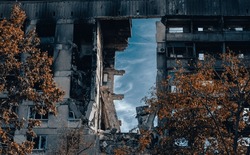 Destroyed And Burned Houses In The City Russia Ukraine War