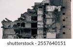 destroyed and burned houses in the city war in Ukraine