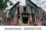 destroyed and burned houses in the city war in Ukraine