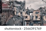 destroyed and burned houses in the city war in Ukraine