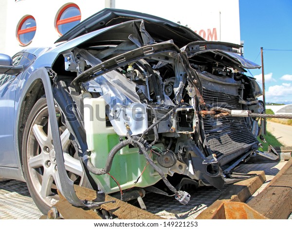 Destroyed car after car\
crash