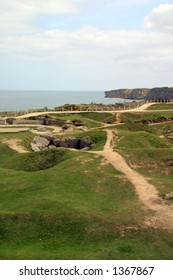 Destroyed German bunker complex at Pointe Du Hoc - attacked by Allied forces during the invasion of Normandy on D-Day during WW2.