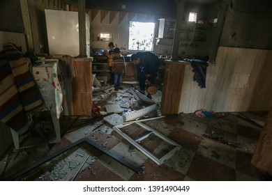 Destroyed house after Israeli air strikes targeted a nearby Hamas site, in Rafah in the southern Gaza Strip, on May 5, 2019. Abed Rahim Khatib - Shutterstock ID 1391490449