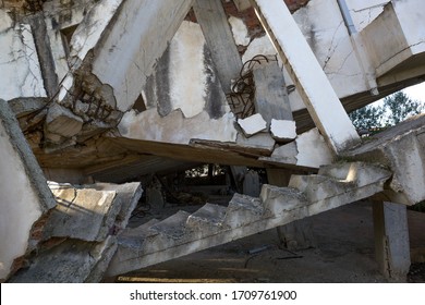 Destroyed House By Earthquake. Natural Disaster.