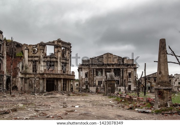 Destroyed house. Remains of old houses. Ruin.
Apocalypse. Abandoned city. Ghost
town.