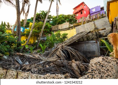Destroyed houses from hurricane Maria in Puerto Rico