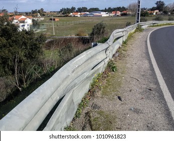 Destroyed Road Guard Rail - Accident