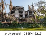 Destroyed Structure after Fire Awaits Reconstruction along Kandawgyi Lake in Yangon Myanmar