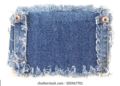 Destroyed Torn Denim Blue Jeans Frayed Flap Fabric Patch