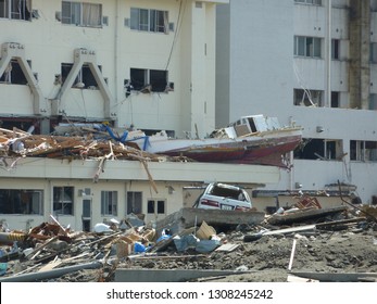 Destroyed Town Of Minami Sanriku After Great Japan Tsunami In March 2011
