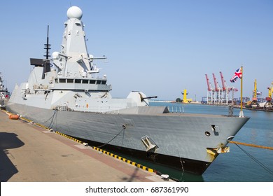 Destroyers Of Type 45 Daring. Warship Destroyer In Port