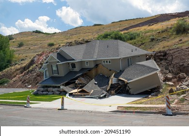 Destruction of a new home in a landslide after heavy rains - Shutterstock ID 209451190