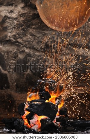 Image, Stock Photo Preparation of meal on a fire