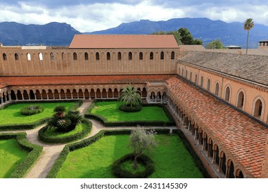 Detail from above of the cloister of the monastery of Monreale