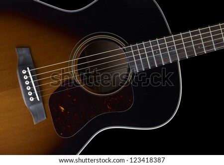 detail of a acoustic guitar in black back