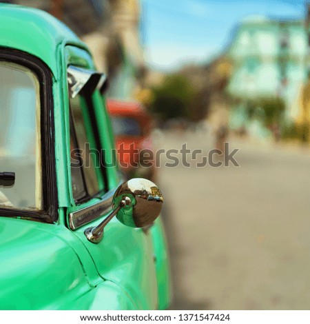 Detail of American vintage car with out of focus background. Havana, Cuba.