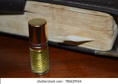 Detail Of Anointing Oil And Holy Bible.