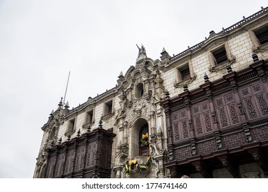 Detail Of The Archbishop's Palace Of Lima In Peru In Spanish Colonial Revival Architecture Style