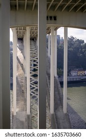 Detail Of The Arrabida Bridge In Porto, Portugal. The Only Bridge Climb In Europe