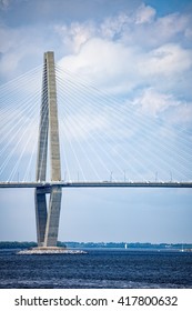 Detail of the Arthur Ravenel Jr. bridge in Charleston, South Carolina over the Cooper River