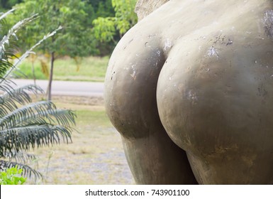 detail of the ass of the statue of marble