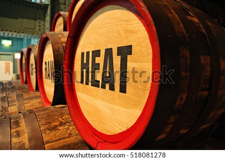 detail of barrels of beer in Guinness Storehouse brewery