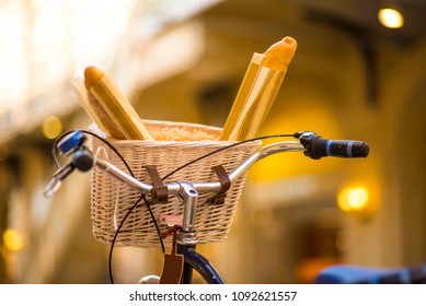 Detail Of The Basket With Fresh Food On The Bike. Color Toned Image.