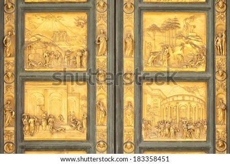 Detail of the bas-relief from the Gates of Paradise, Florence, Italy