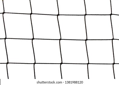 Detail Of Black Net (football, Volleyball, Tennis), Isolated On White Background. Fragment Of A Volleyball Net Isolated On White. Silhouette Of The Cell Grid Sports Game.
