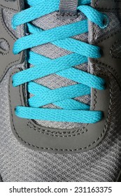 Detail Of Blueshoe Laces On Running Shoes