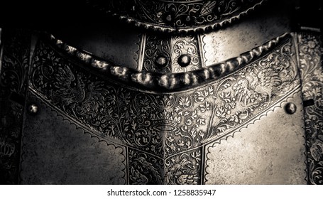 Detail Of A The Breastplate On A Medieval Suit Of Knight's Armour