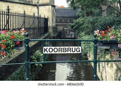 Detail Of Bridge And Flowers, Canal In Gouda City Center