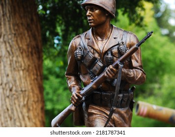 Detail Of A Bronze American Solder At The WWII Memorial, Craig, CO, USA (July 23, 2022)