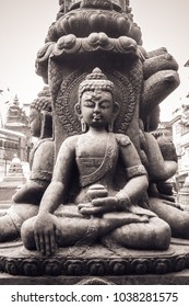 Detail of a Buddha statue, in Kathmandu, Nepal