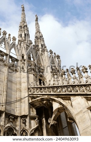 Detail of the buttresses, flying buttresses and pinnacles of the Milan Cathedral