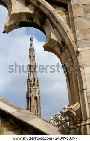 Detail of the buttresses, flying buttresses and pinnacles of the Milan Cathedral