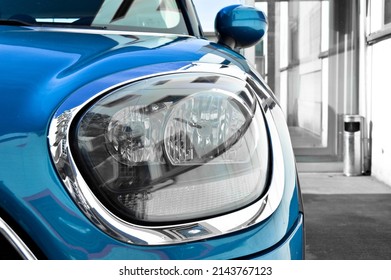 Detail of car headlights lamp, blue modern a luxury car front lamp