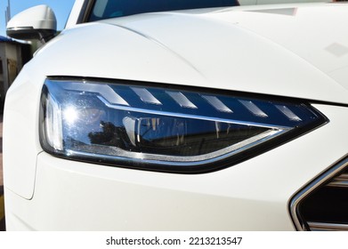 Detail Of Car Headlights Lamp, White Modern A Luxury Car Front Lamp