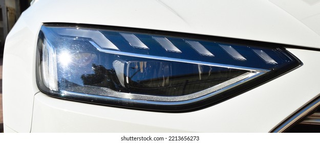 Detail Of Car Headlights Lamp, White Modern A Luxury Car Front Lamp