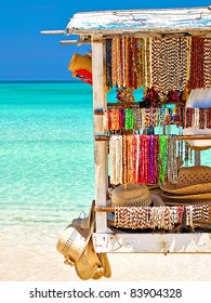 Detail of a cart selling souvenirs in the beautiful beach of Varadero in Cuba
