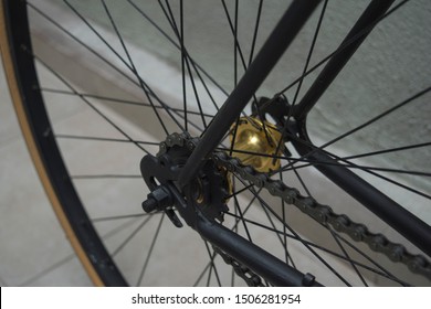 Detail of a chain of a black fixie bike