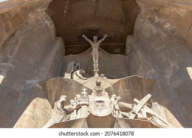 Detail Of Christ Crucified On The Façade Of Sacred Family 