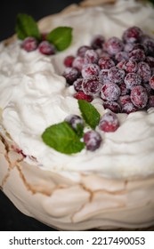 Detail Of Christmas Cake Pavlova With Cranberries