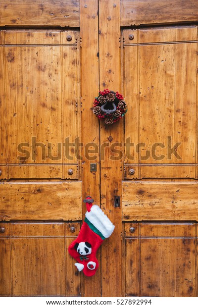 Detail Christmas Sock On Door Stock Photo Edit Now 527892994