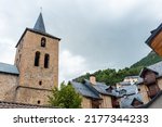 Detail of the Church of the traditional mountain village of Panticosa in the Pyrenees. Huesca. Spain